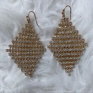 Gold Errings Rhinestone Large Diamond Shaped